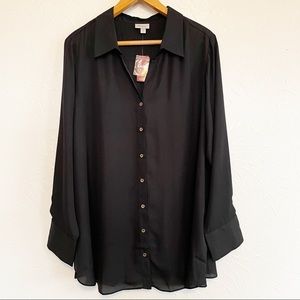 Avenue Black Semi Sheer Button Down Shirt Sz 18/20